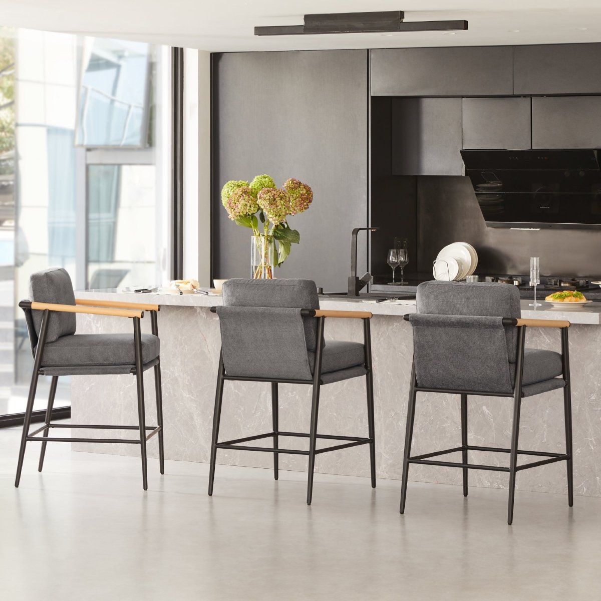 Counter Stool with Sleek Metal Legs and Upholstered Seat