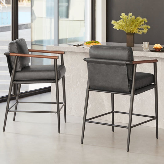 Counter Stool with Sleek Metal Legs and Upholstered Seat