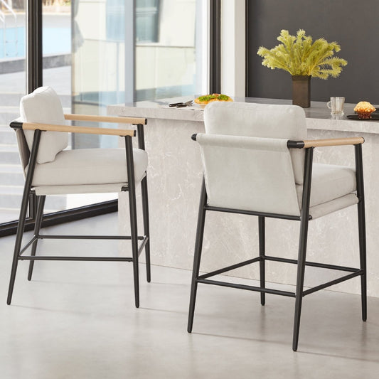 Counter Stool with Sleek Metal Legs and Upholstered Seat