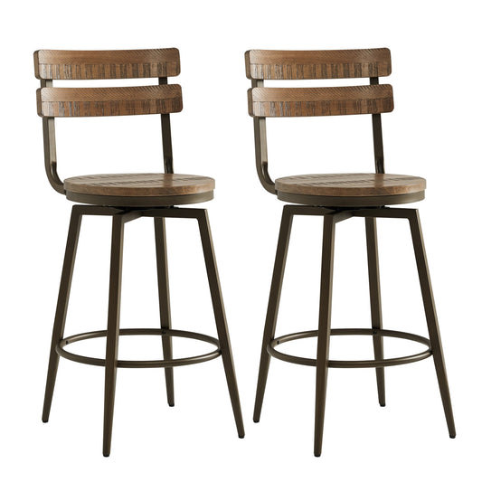Counter Stools with Industrial Wood Seat and Metal Frame