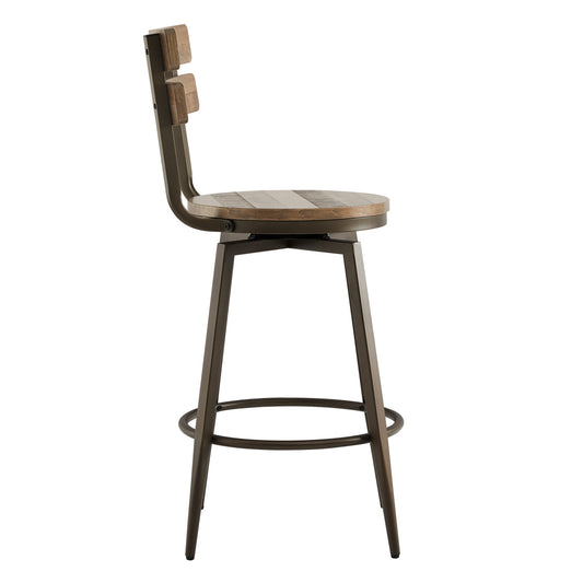 Counter Stools with Industrial Wood Seat and Metal Frame