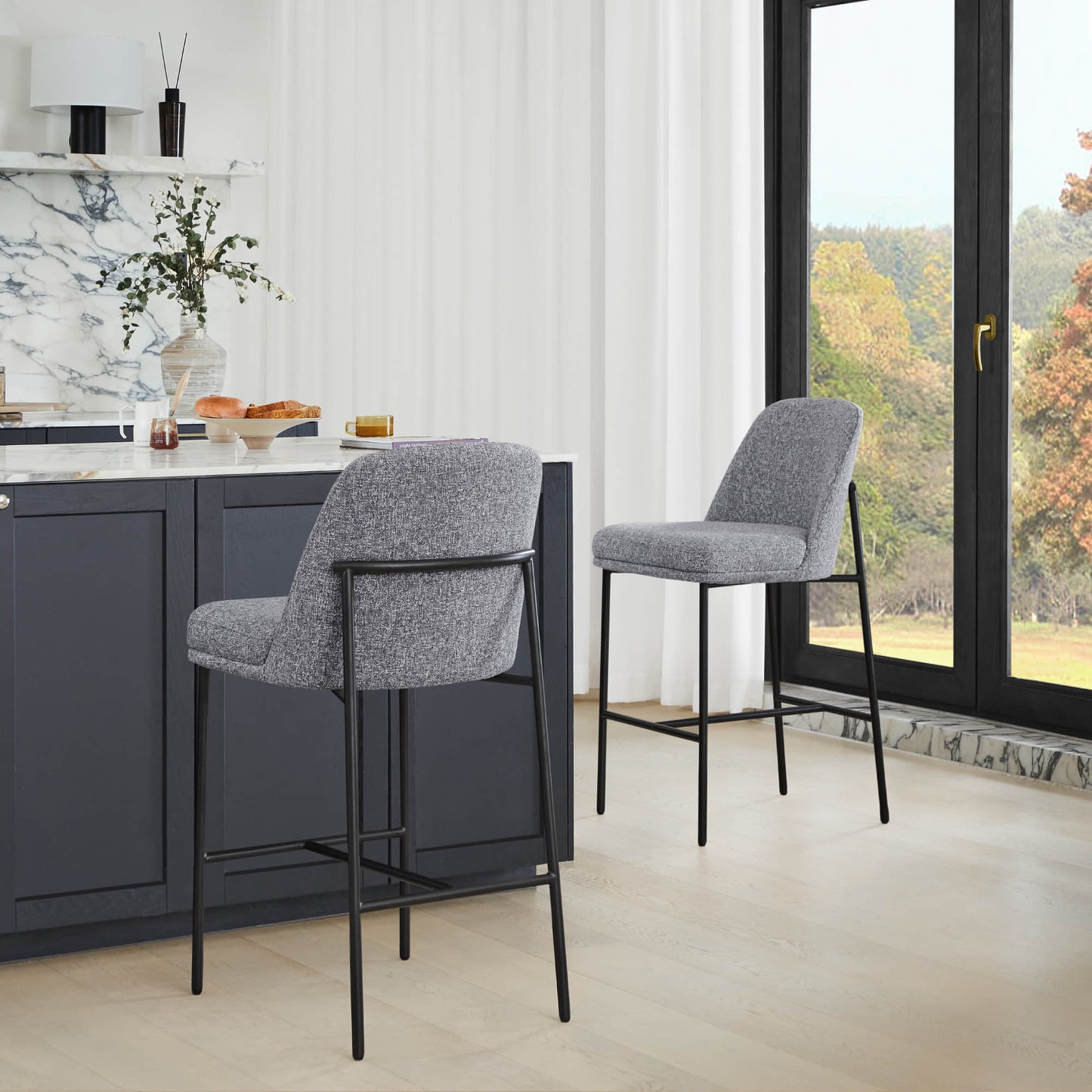 Counter Stools with Metal Base and Comfortable Backrest