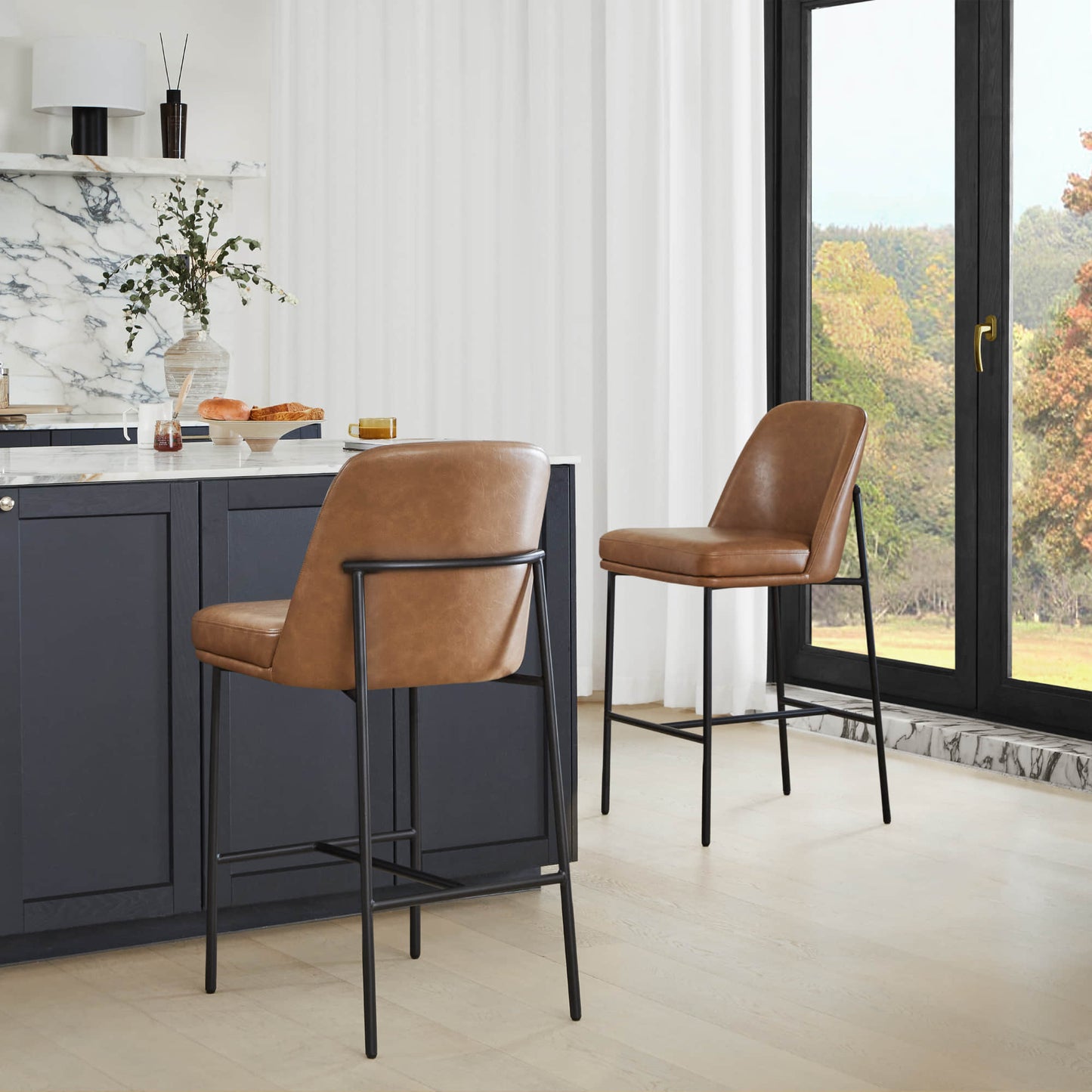 Counter Stools with Metal Base and Comfortable Backrest