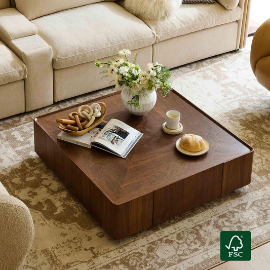 Cube Storage Coffee Table in Walnut with Two Drawers