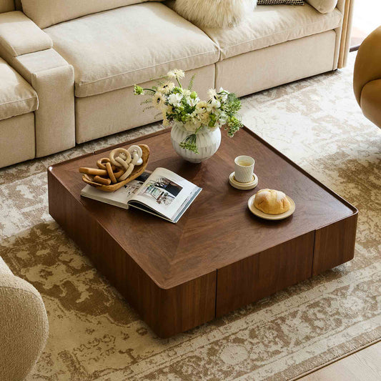 Cube Storage Coffee Table in Walnut with Two Drawers