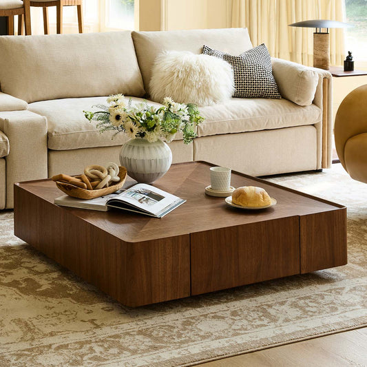 Cube Storage Coffee Table in Walnut with Two Drawers