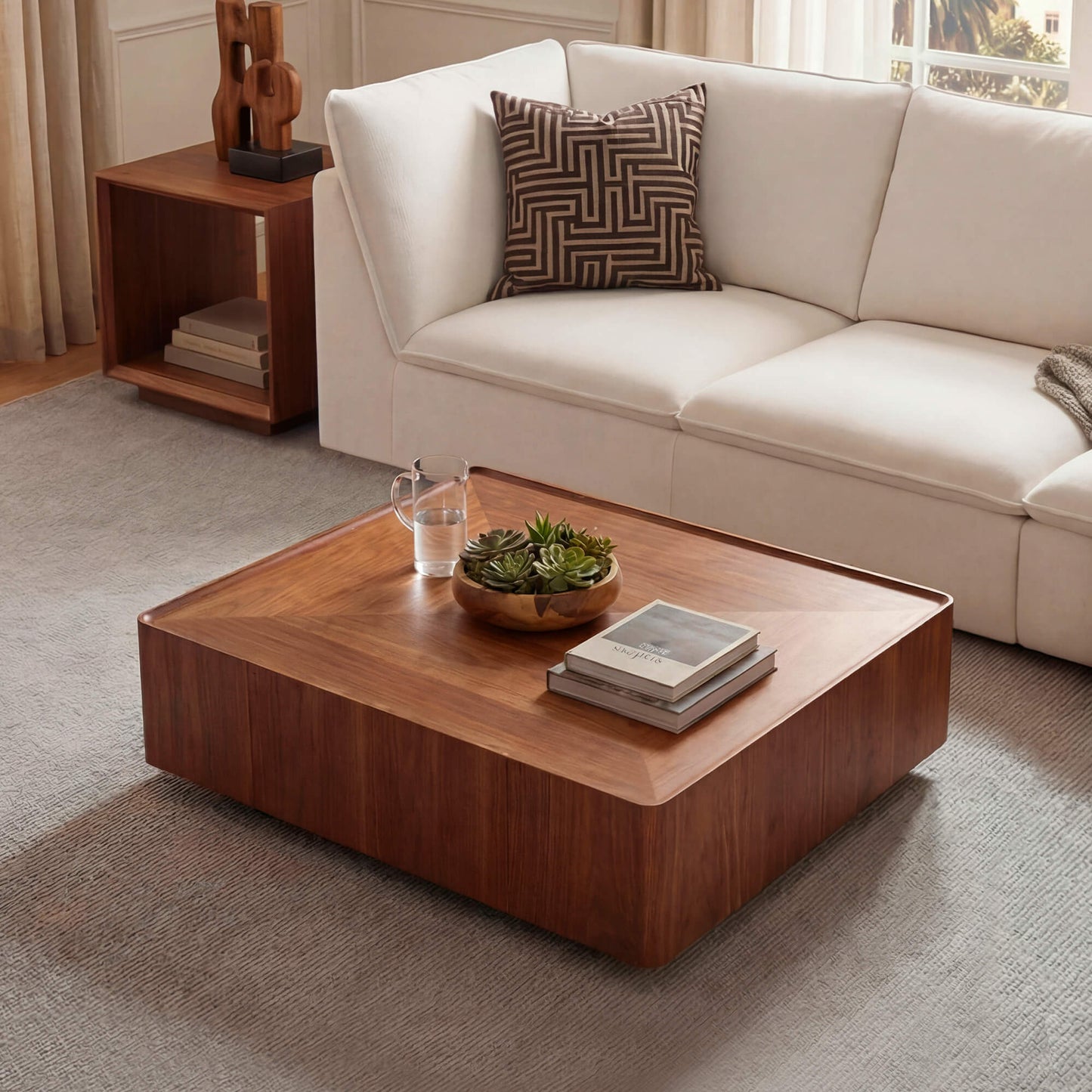 Cube Storage Coffee Table in Walnut with Two Drawers