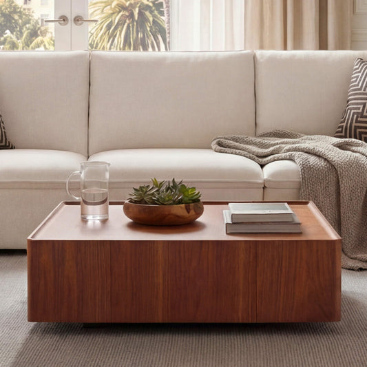 Cube Storage Coffee Table in Walnut with Two Drawers