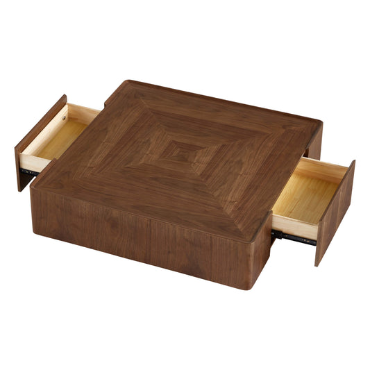Cube Storage Coffee Table in Walnut with Two Drawers
