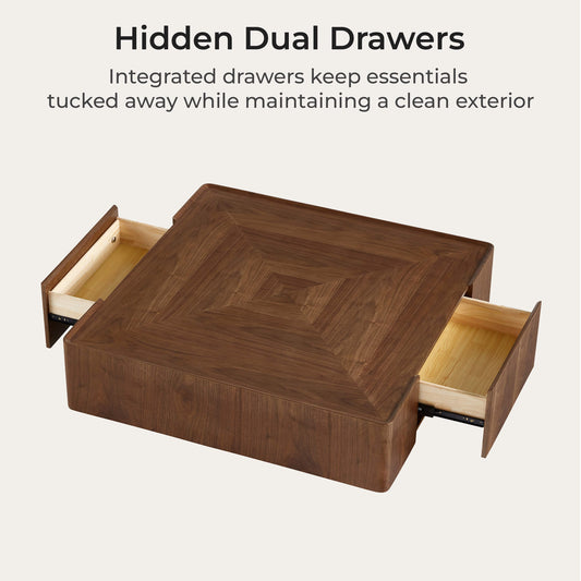 Cube Storage Coffee Table in Walnut with Two Drawers