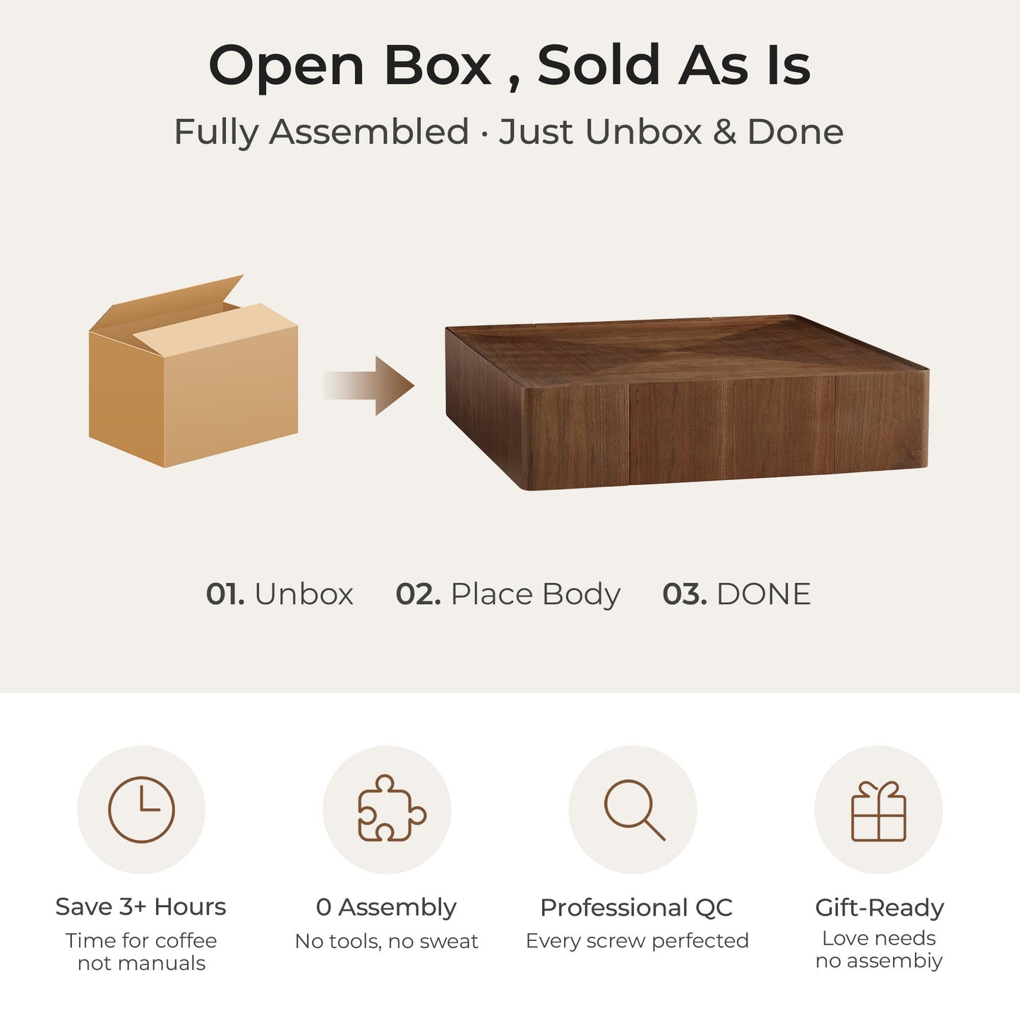 Cube Storage Coffee Table in Walnut with Two Drawers