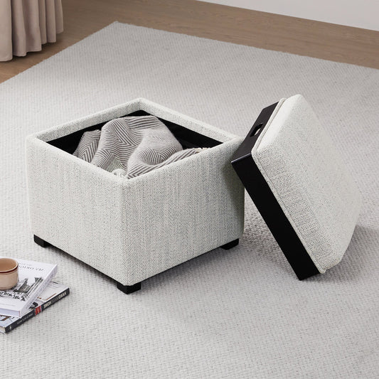 Cube Storage Ottoman in Fabric and Leather Blend