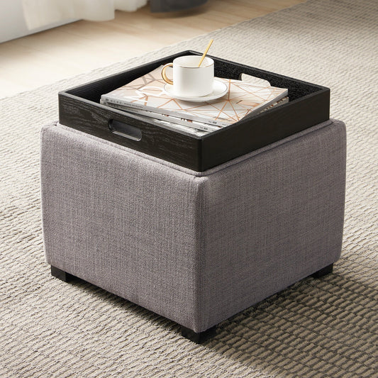 Cube Storage Ottoman in Fabric and Leather Blend