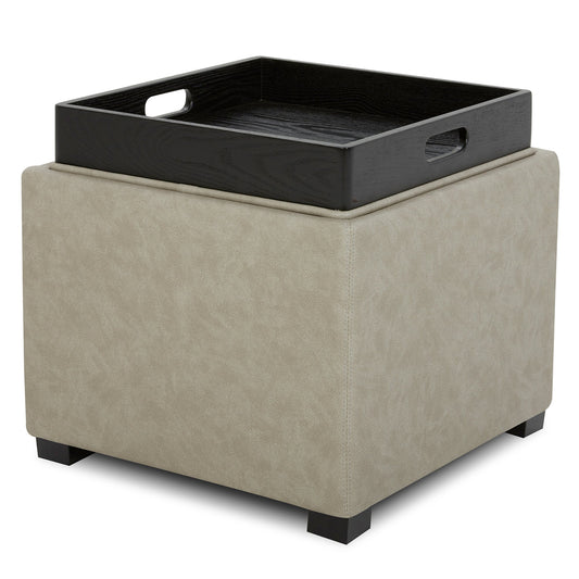 Cube Storage Ottoman in Fabric and Leather Blend