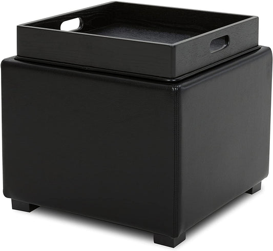 Cube Storage Ottoman in Fabric and Leather Blend