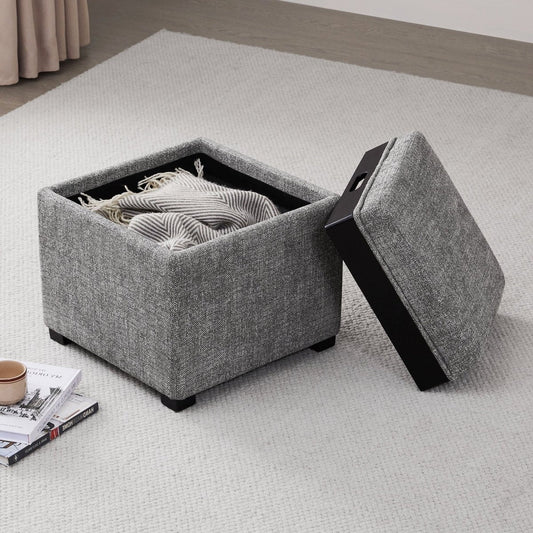 Cube Storage Ottoman in Fabric and Leather Blend