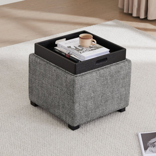 Cube Storage Ottoman in Fabric and Leather Blend