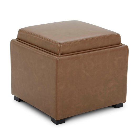 Cube Storage Ottoman in Fabric and Leather Blend
