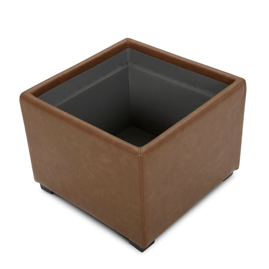 Cube Storage Ottoman in Fabric and Leather Blend