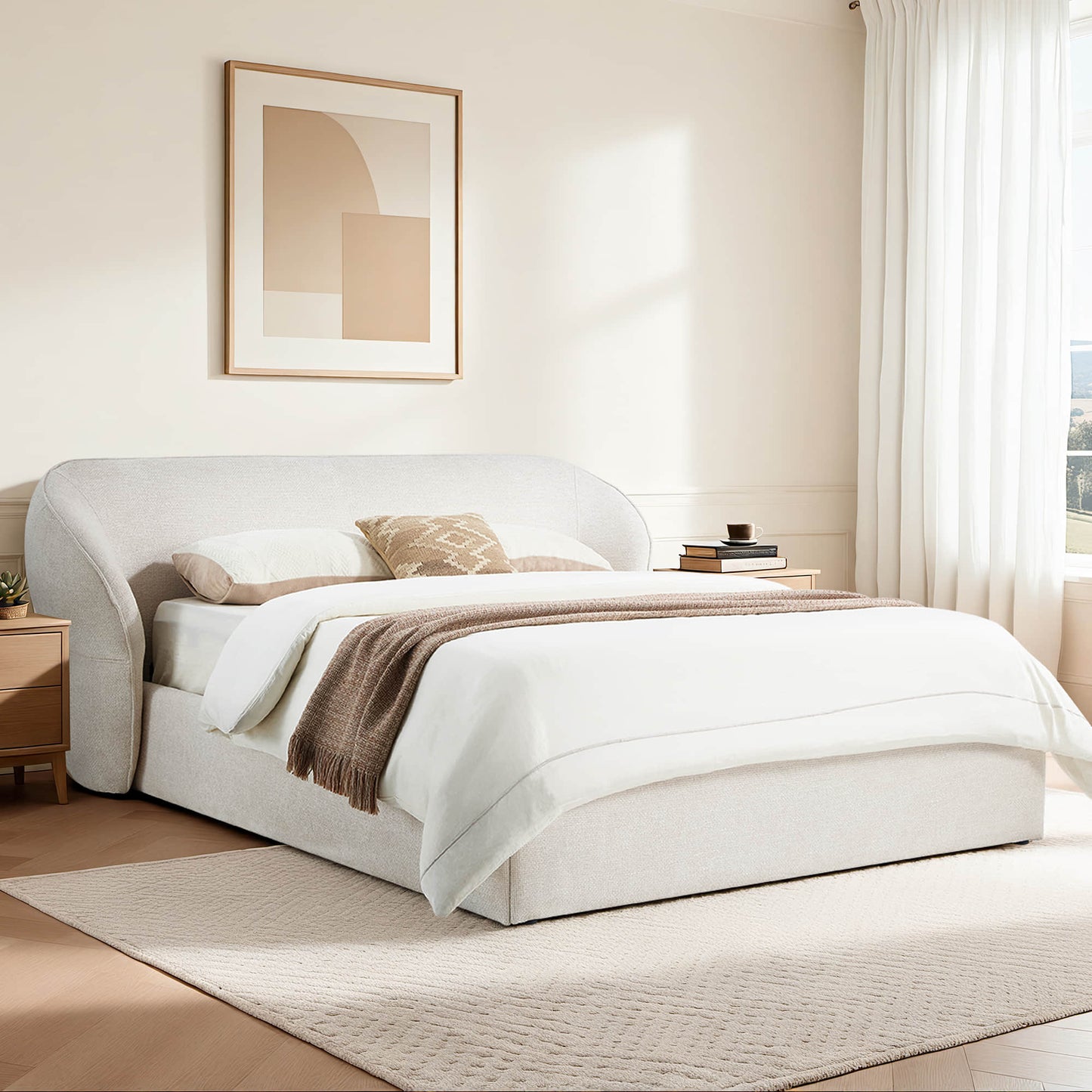 Curve Platform Bed in Modern Design with Zinnia Pattern