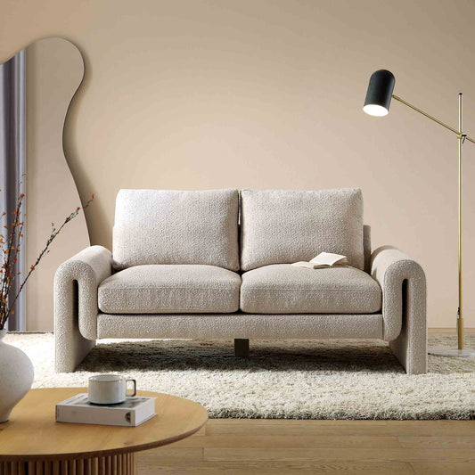 Curved 2-Seater Sofa in Taupe Boucle Fabric