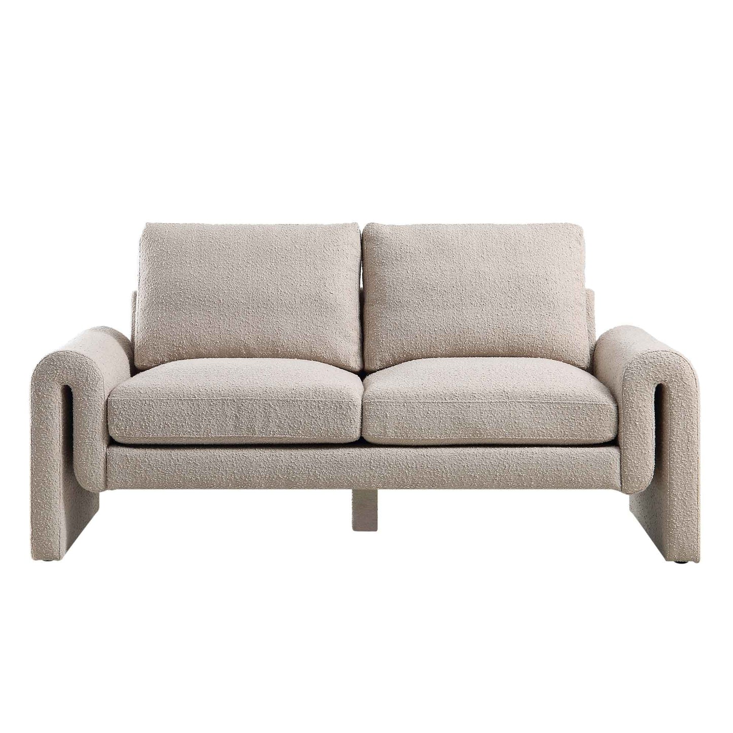 Curved 2-Seater Sofa in Taupe Boucle Fabric