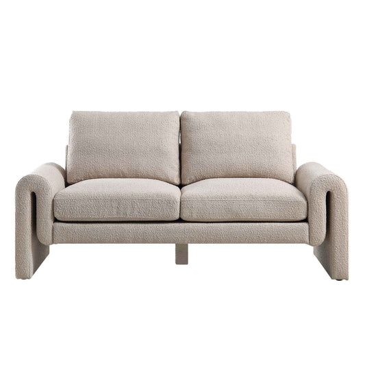 Curved 2-Seater Sofa in Taupe Boucle Fabric