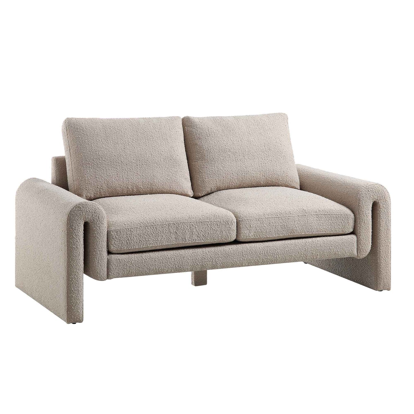 Curved 2-Seater Sofa in Taupe Boucle Fabric