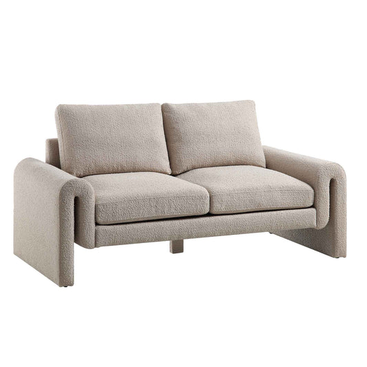 Curved 2-Seater Sofa in Taupe Boucle Fabric