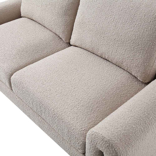 Curved 2-Seater Sofa in Taupe Boucle Fabric