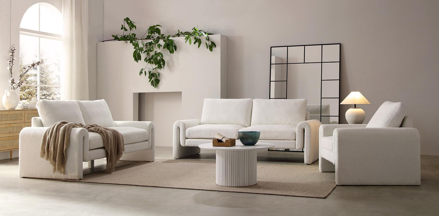 Curved 2-Seater Sofa in White Boucle Fabric