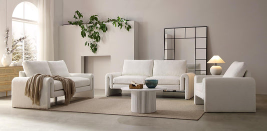 Curved 2-Seater Sofa in White Boucle Fabric