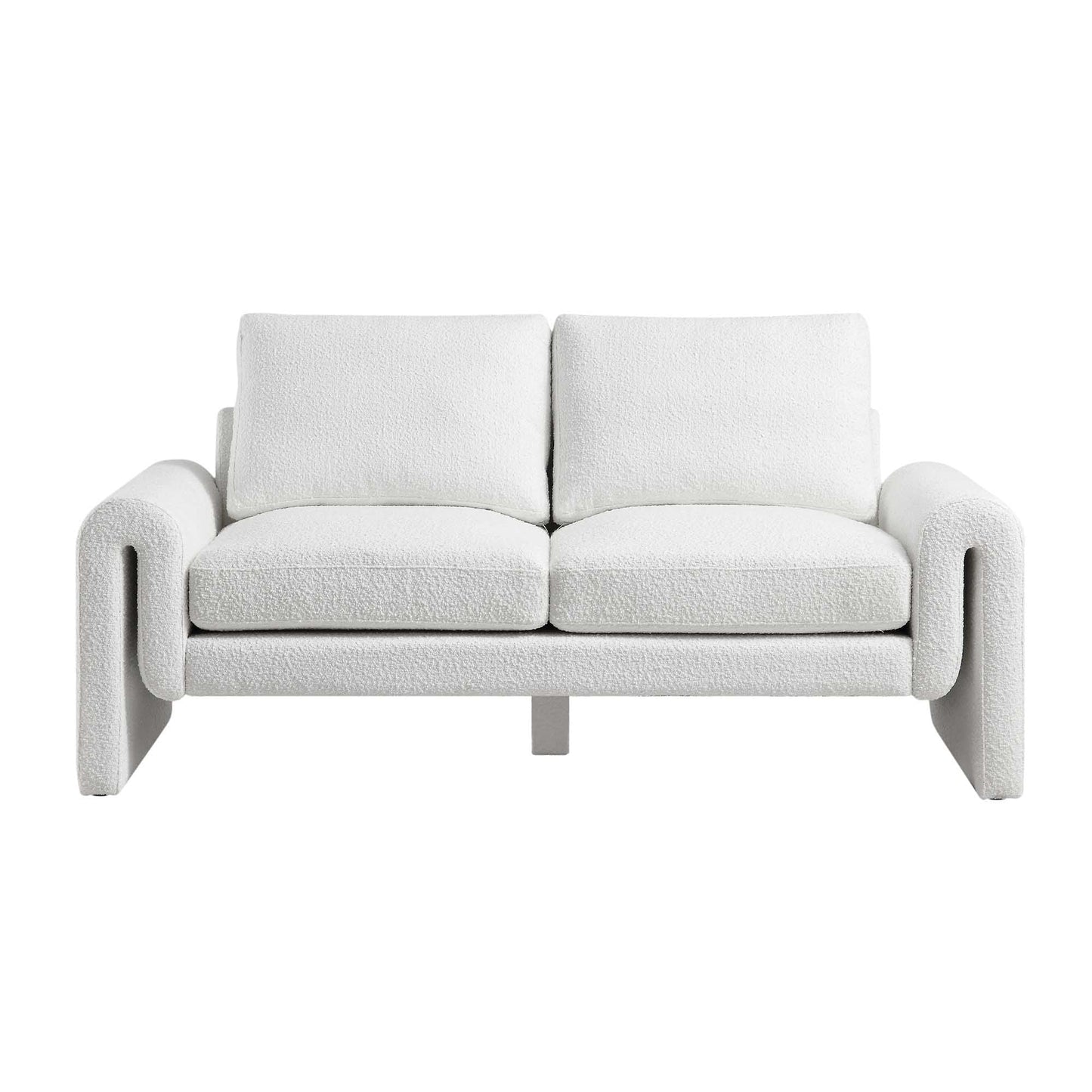 Curved 2-Seater Sofa in White Boucle Fabric