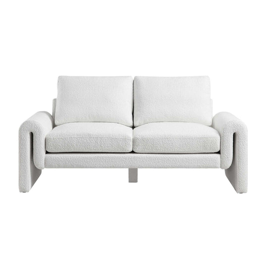 Curved 2-Seater Sofa in White Boucle Fabric