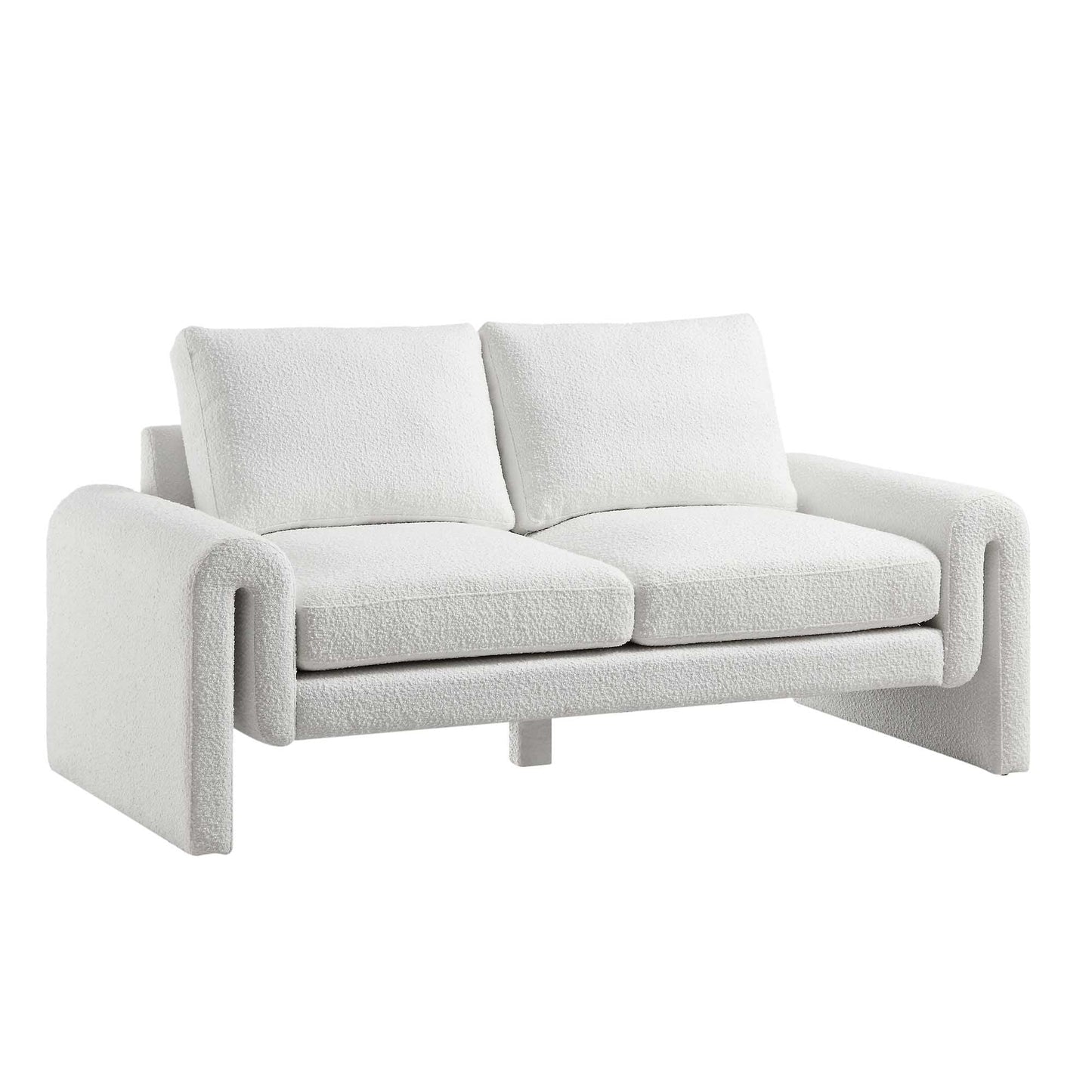 Curved 2-Seater Sofa in White Boucle Fabric