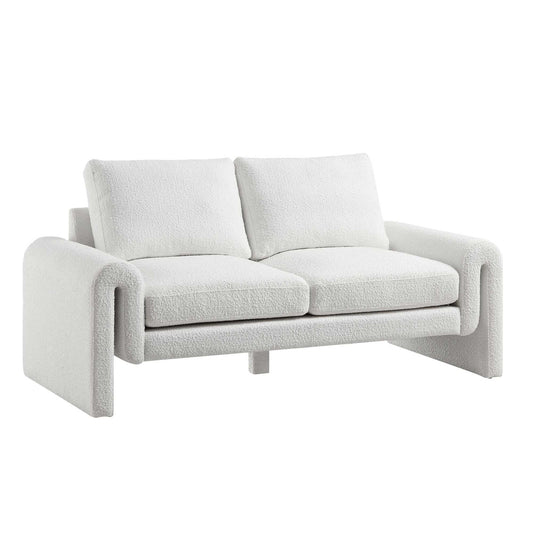 Curved 2-Seater Sofa in White Boucle Fabric