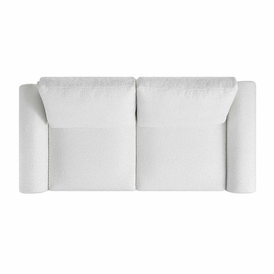 Curved 2-Seater Sofa in White Boucle Fabric
