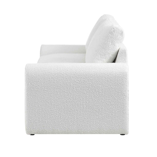 Curved 2-Seater Sofa in White Boucle Fabric