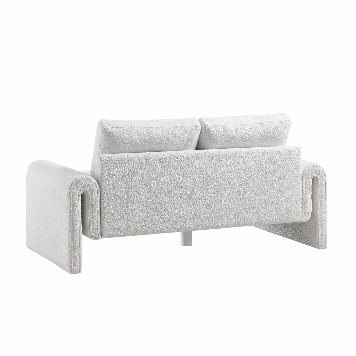 Curved 2-Seater Sofa in White Boucle Fabric