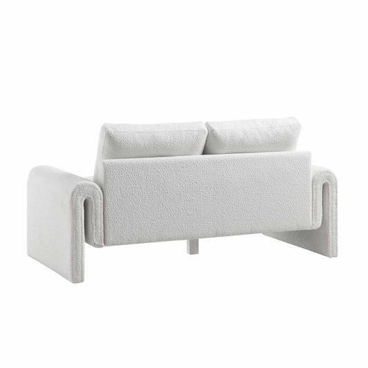 Curved 2-Seater Sofa in White Boucle Fabric
