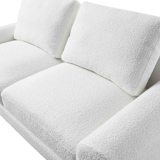 Curved 2-Seater Sofa in White Boucle Fabric