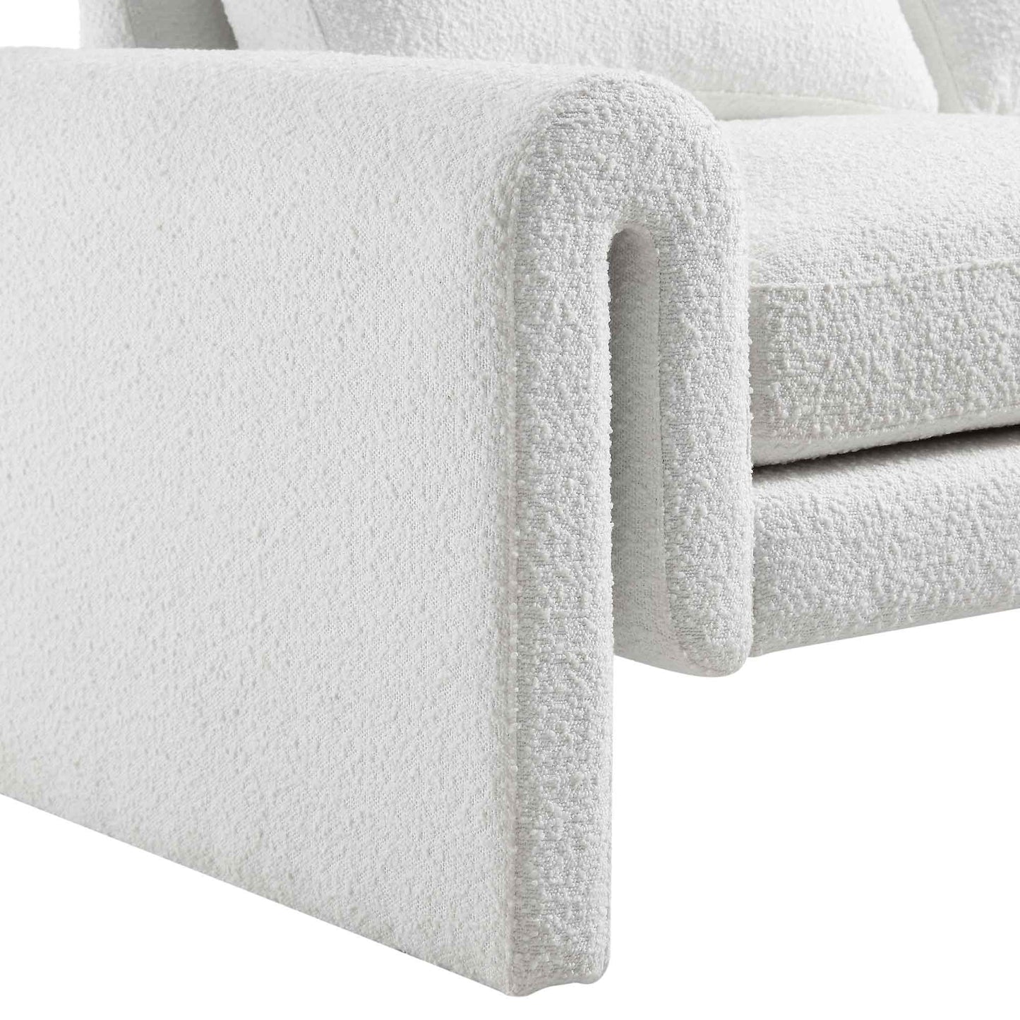 Curved 2-Seater Sofa in White Boucle Fabric