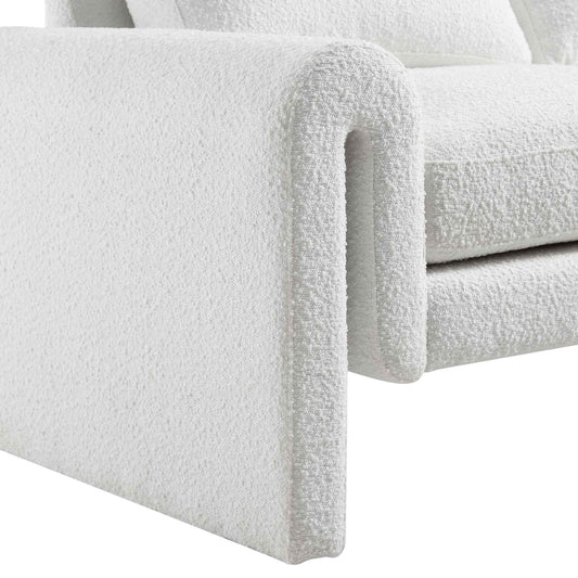Curved 2-Seater Sofa in White Boucle Fabric