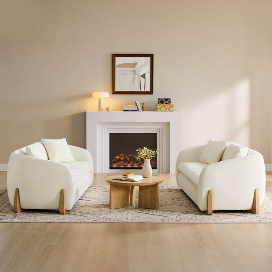 Curved Chenille Sofa with Solid Birch Wood Legs