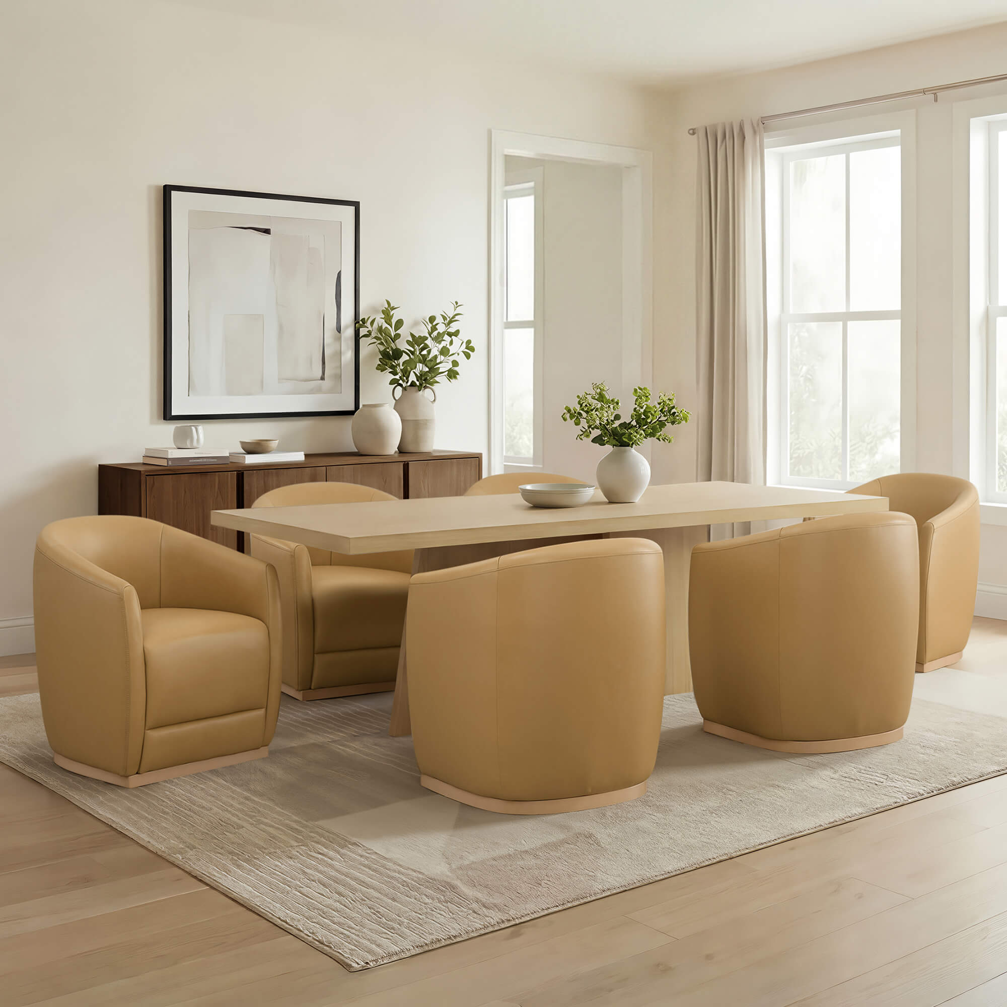 Curved Genuine Leather Dining Chair Set of 2