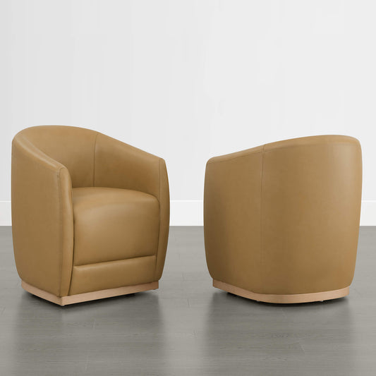 Curved Genuine Leather Dining Chair Set of 2