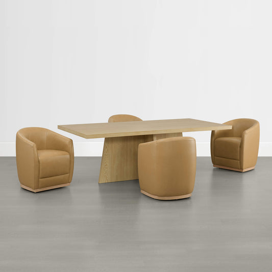 Curved Genuine Leather Dining Chair Set of 2