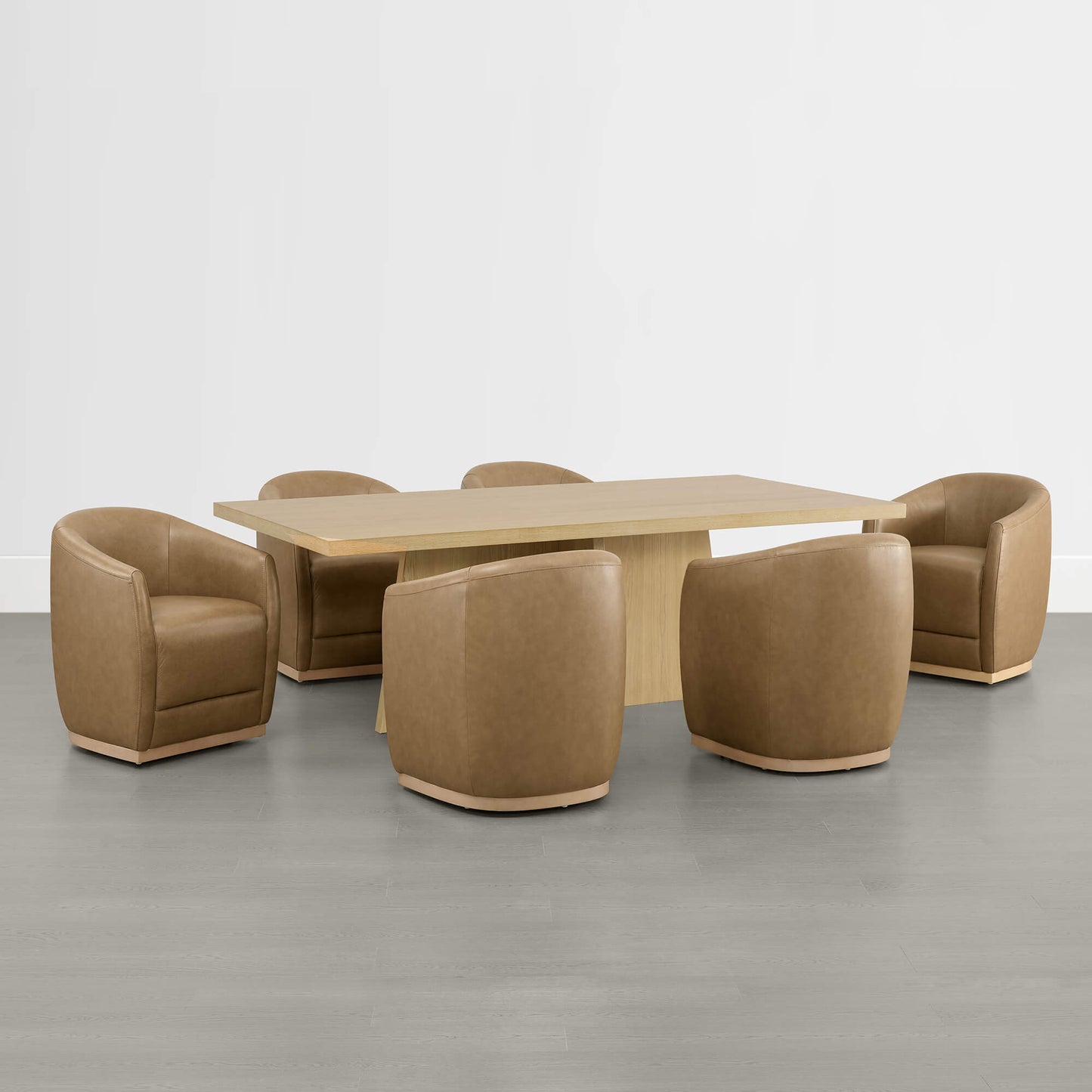 Curved Genuine Leather Dining Chair Set of 2