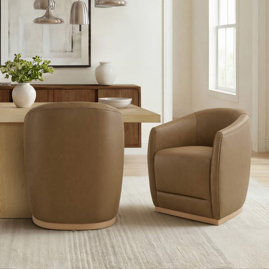 Curved Genuine Leather Dining Chair Set of 2