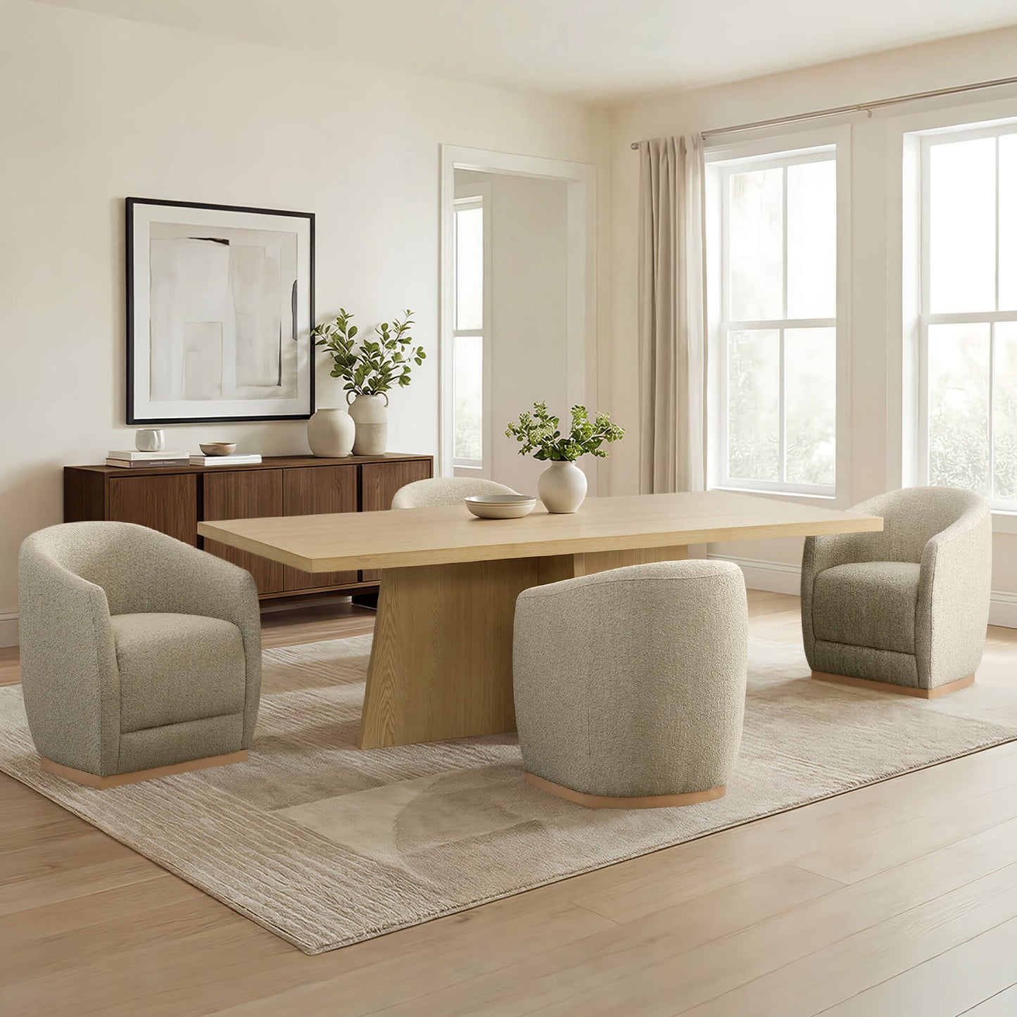 Curved Genuine Leather Dining Chair Set of 2